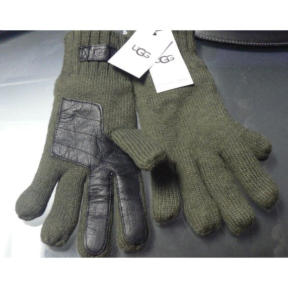 UGG Accessories Ugg Mens Knit Gloves With Leather Palm Patch In